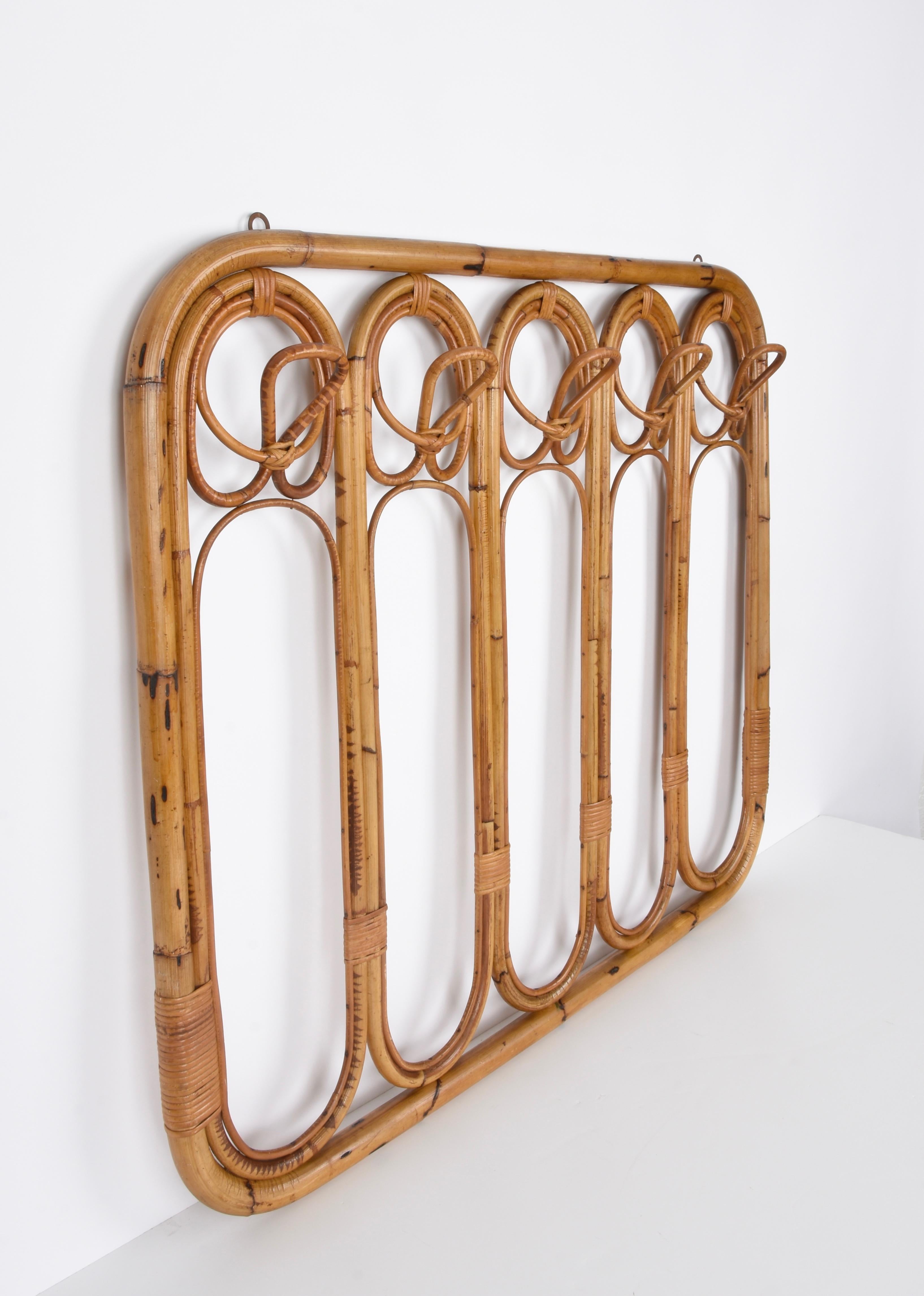 Midcentury French Riviera Rattan and Curved Bamboo Italian Coat Rack, 1960s 3