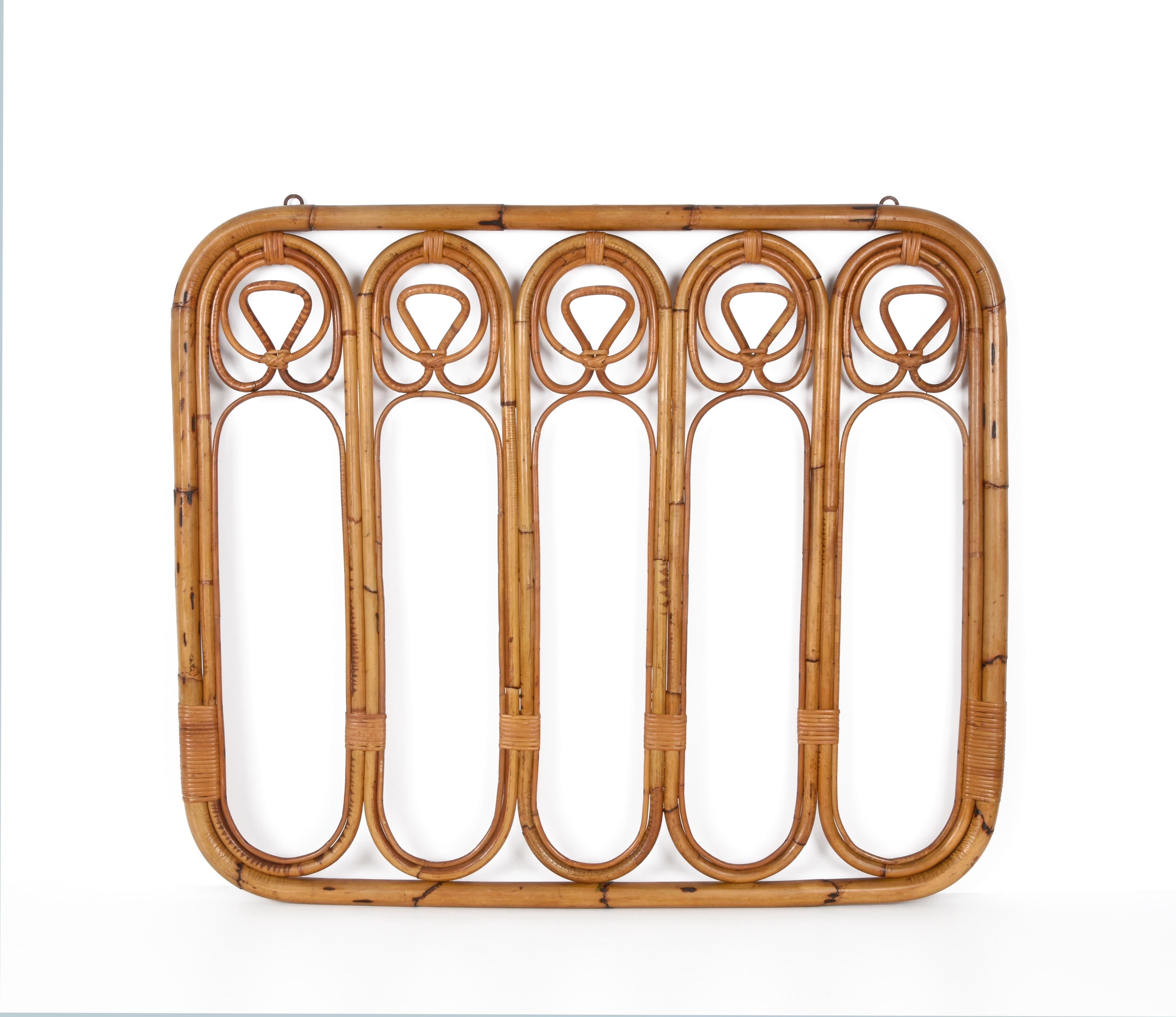 Midcentury French Riviera Rattan and Curved Bamboo Italian Coat Rack, 1960s 4