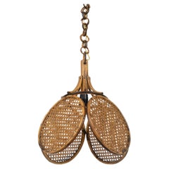 Midcentury French Riviera Rattan and Wicker Chandelier, Italy 1960s
