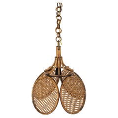 Midcentury French Riviera Rattan and Wicker Chandelier, Italy 1960s