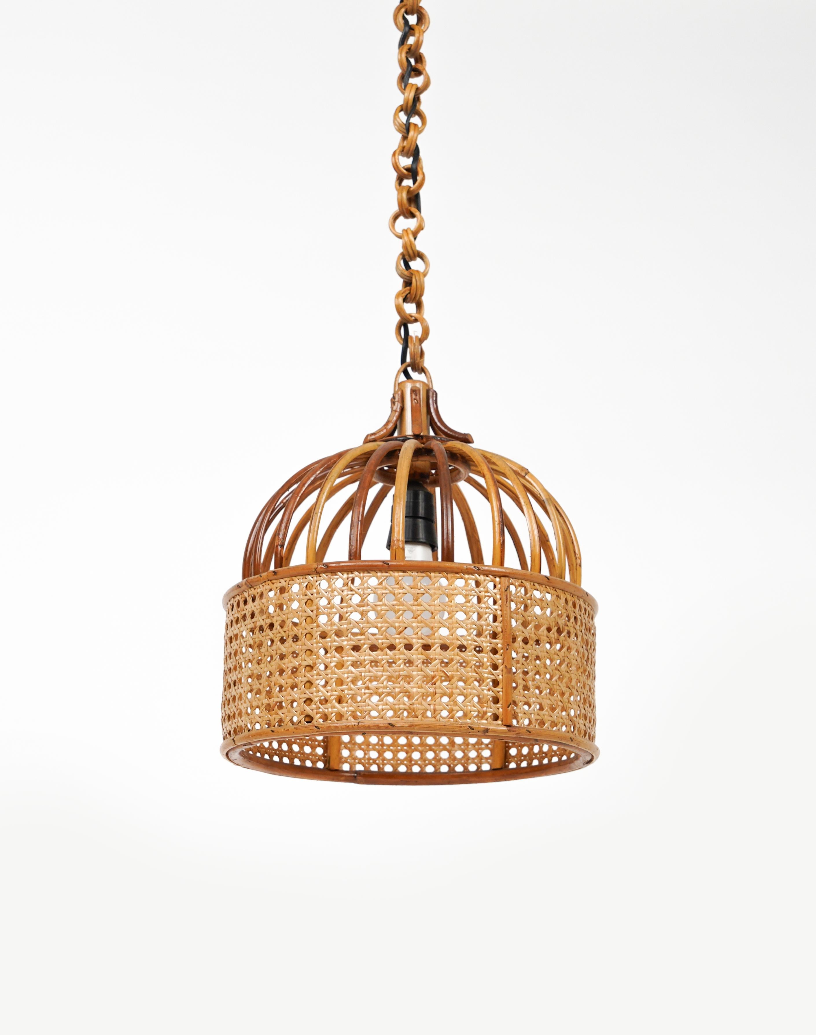 Mid-Century Modern Midcentury French Riviera Rattan and Wicker Chandelier, Italy 1970s For Sale