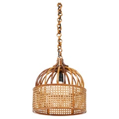 Midcentury French Riviera Rattan and Wicker Chandelier, Italy 1970s