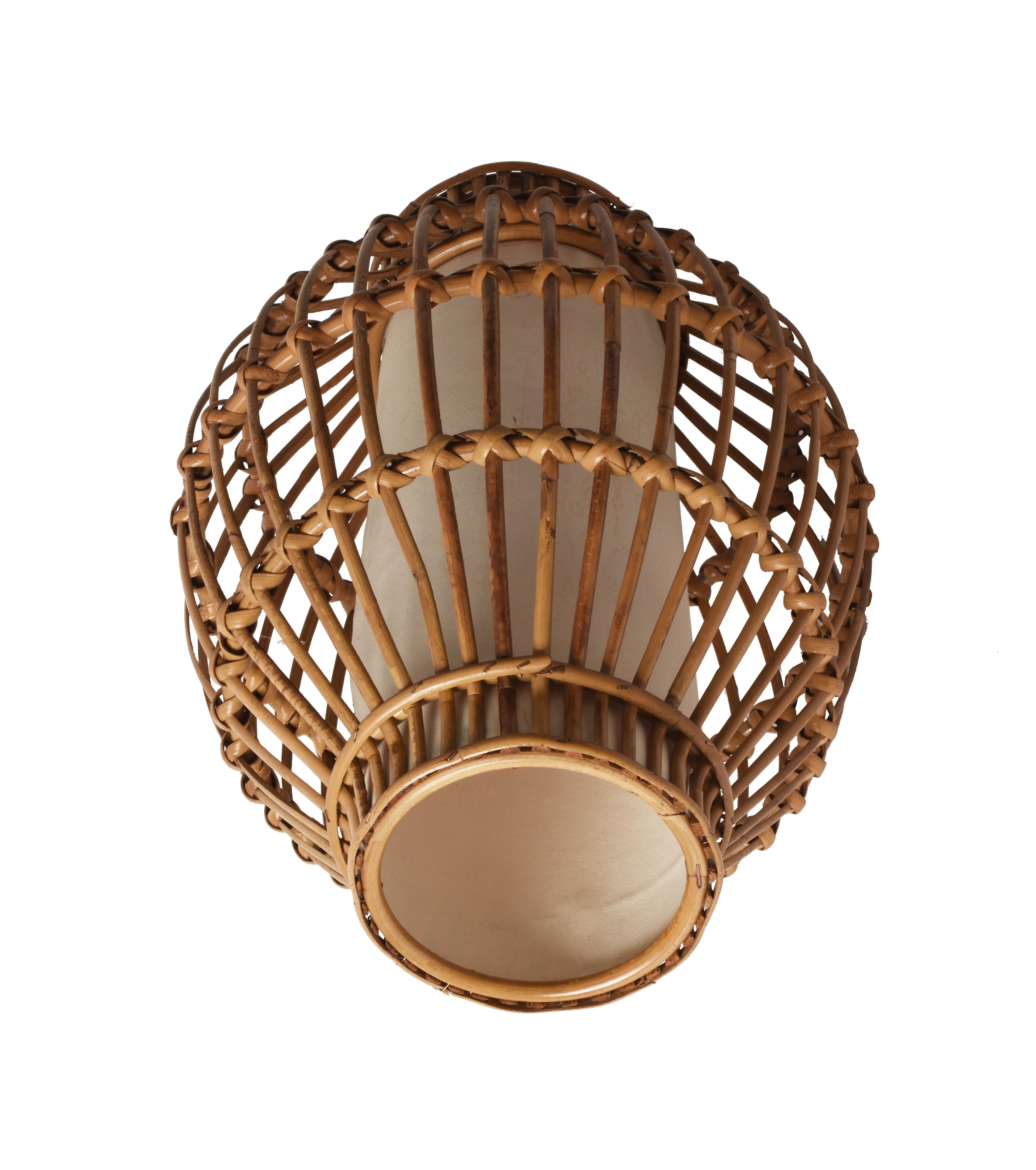 Midcentury French Riviera Rattan and Wicker Italian Chandelier, 1960s 4