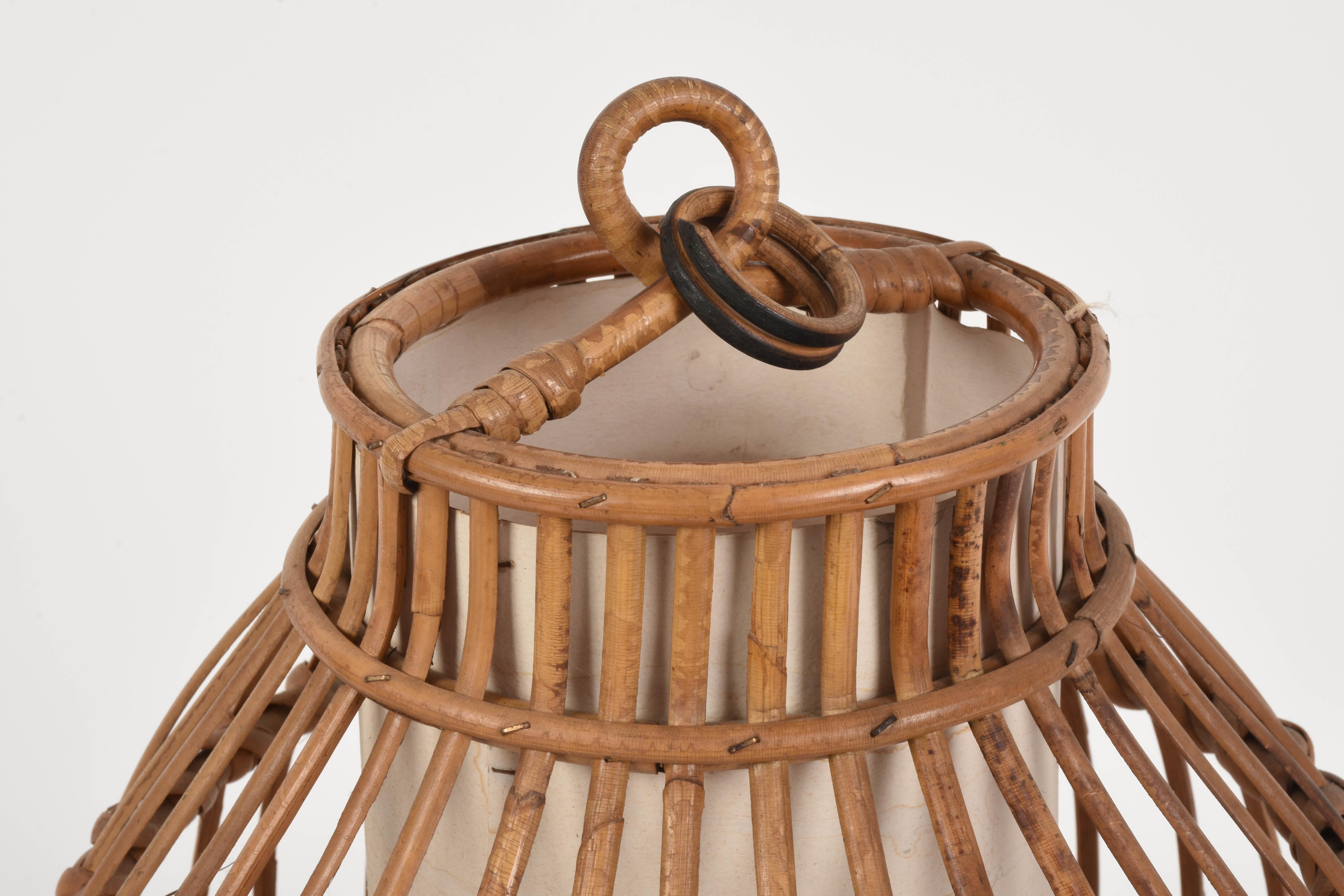 Midcentury French Riviera Rattan and Wicker Italian Chandelier, 1960s 7