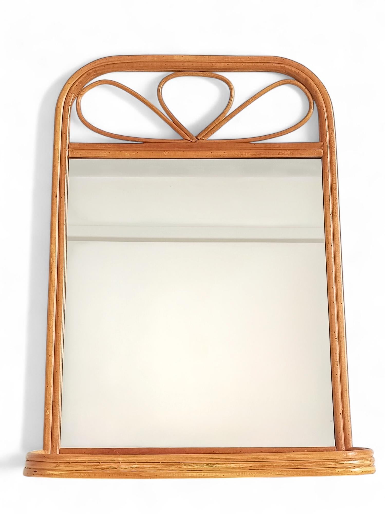 Midcentury French Riviera Rattan and Wicker Mirror with Shelf, Spain, 1960s–70s im Angebot 3