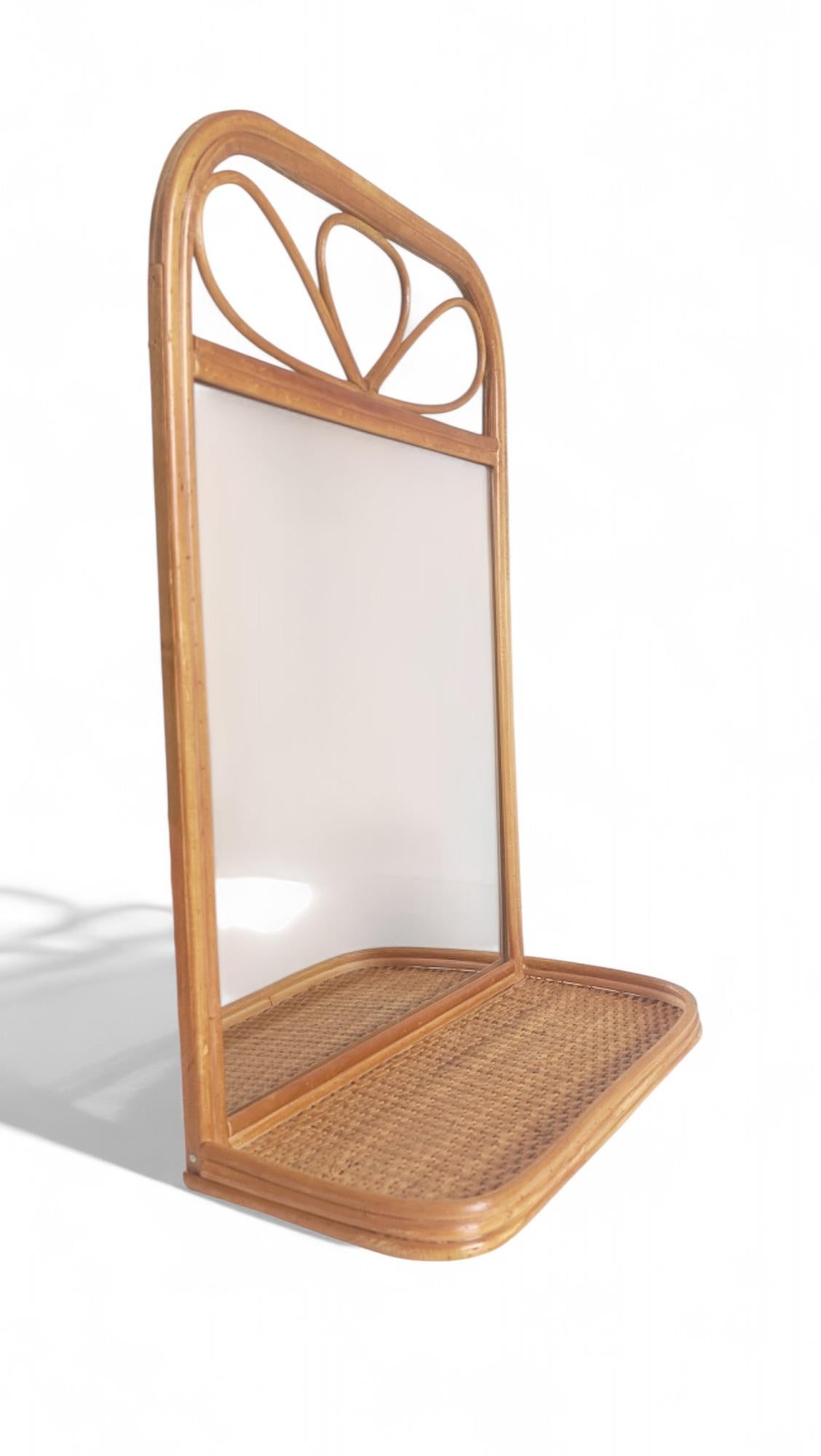 Midcentury French Riviera Rattan and Wicker Mirror with Shelf, Spain, 1960s–70s im Angebot 9