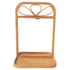 Midcentury French Riviera Rattan and Wicker Mirror with Shelf, Spain, 1960s–70s