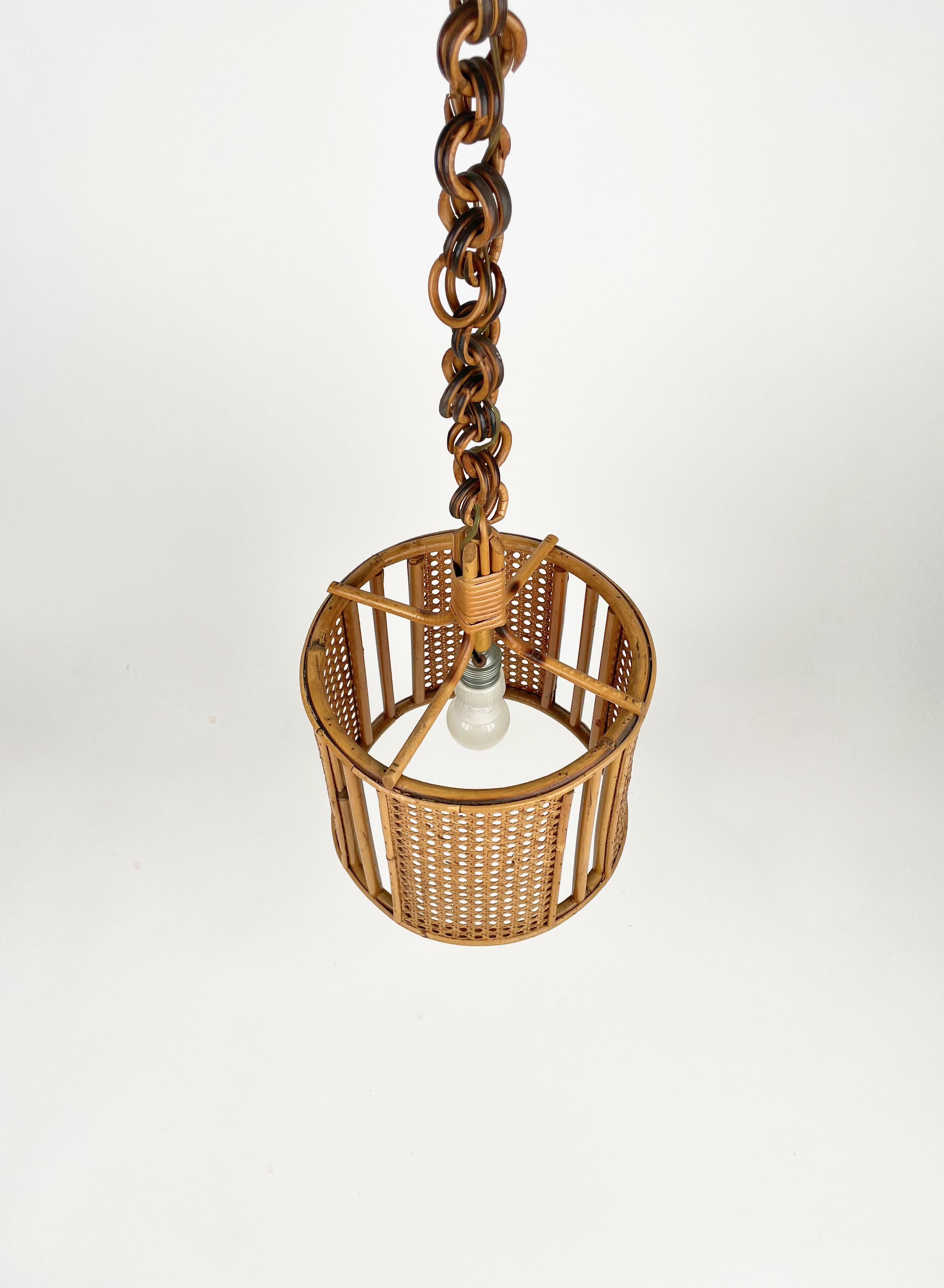 Midcentury French Riviera Rattan and Wicker Pendent, Italy 1960s For Sale 2