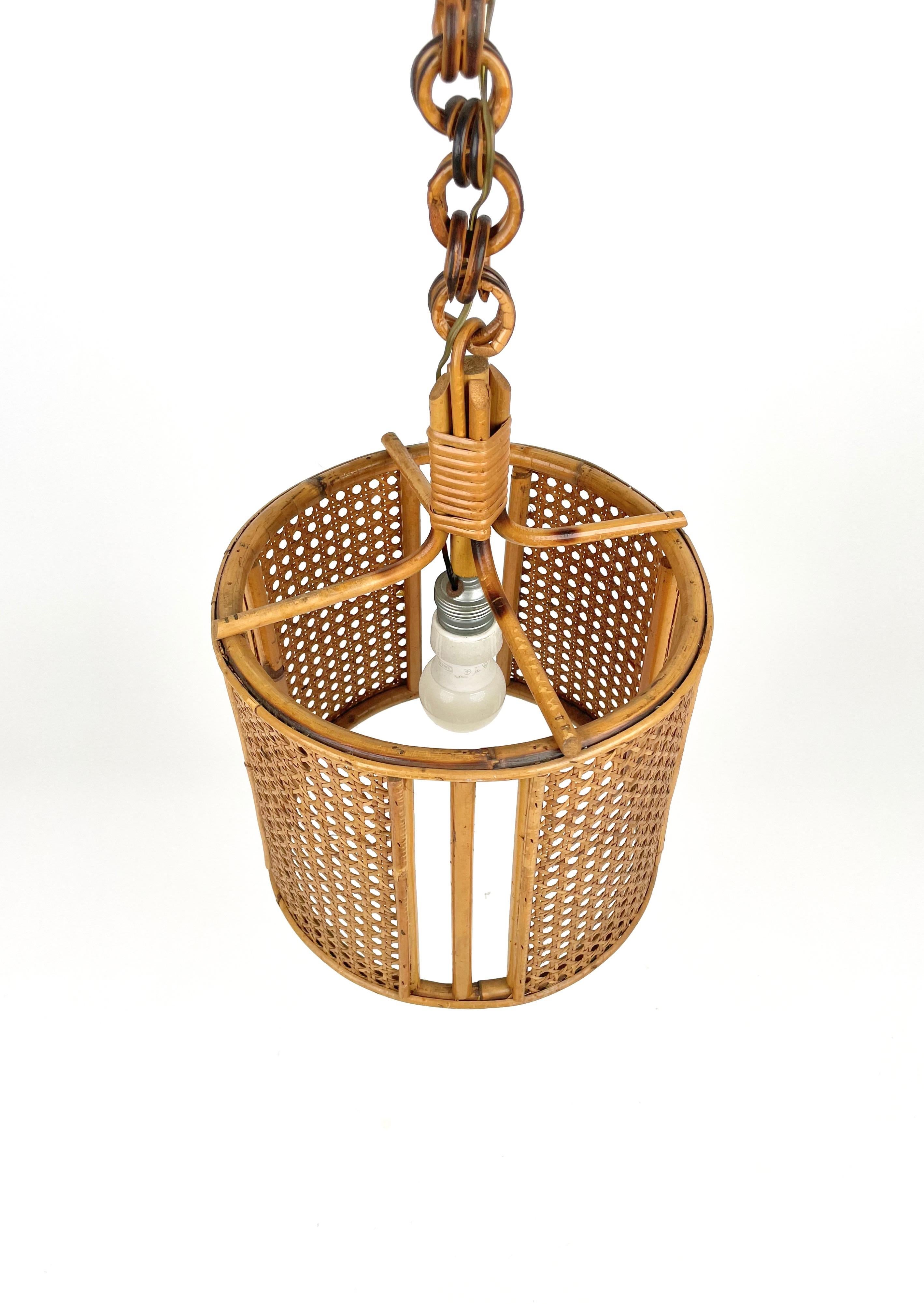 Midcentury French Riviera Rattan and Wicker Pendent, Italy 1960s For Sale 3
