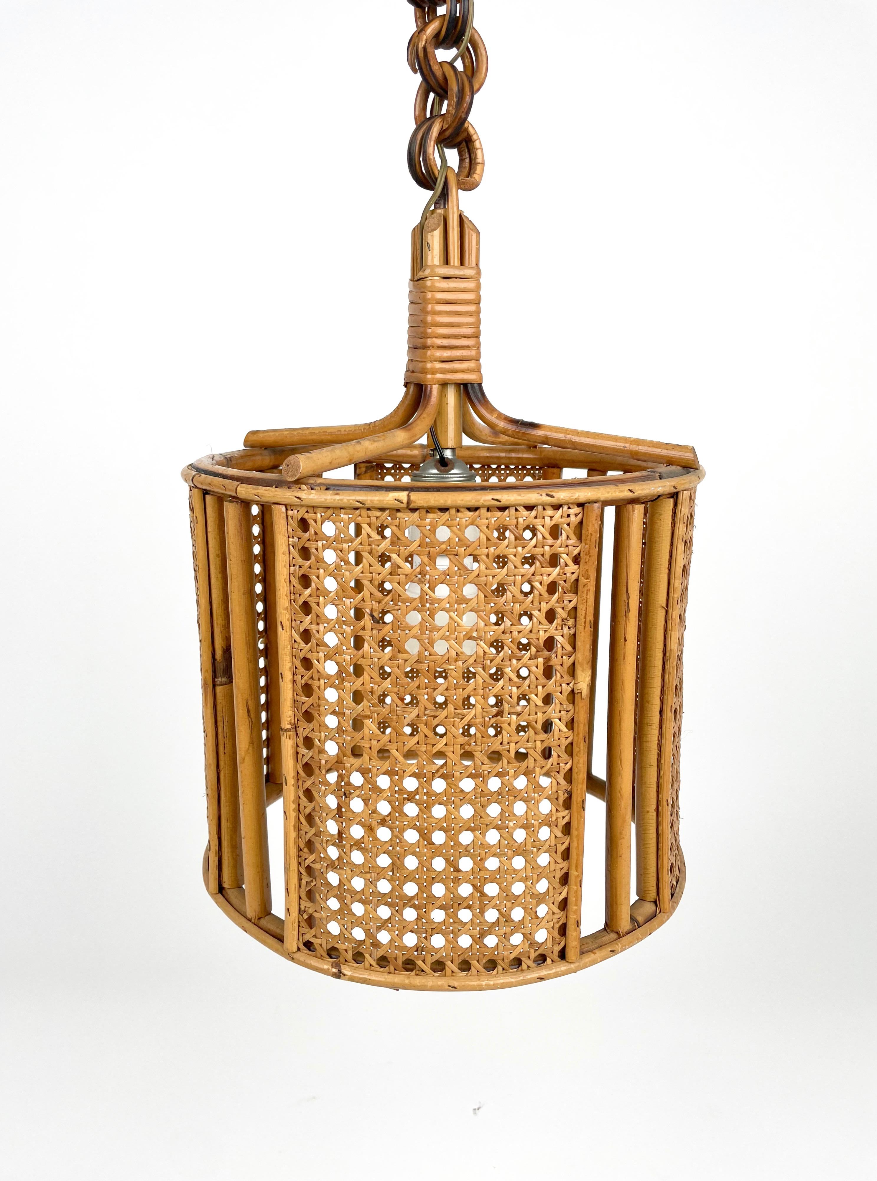 Midcentury French Riviera Rattan and Wicker Pendent, Italy 1960s For Sale 4