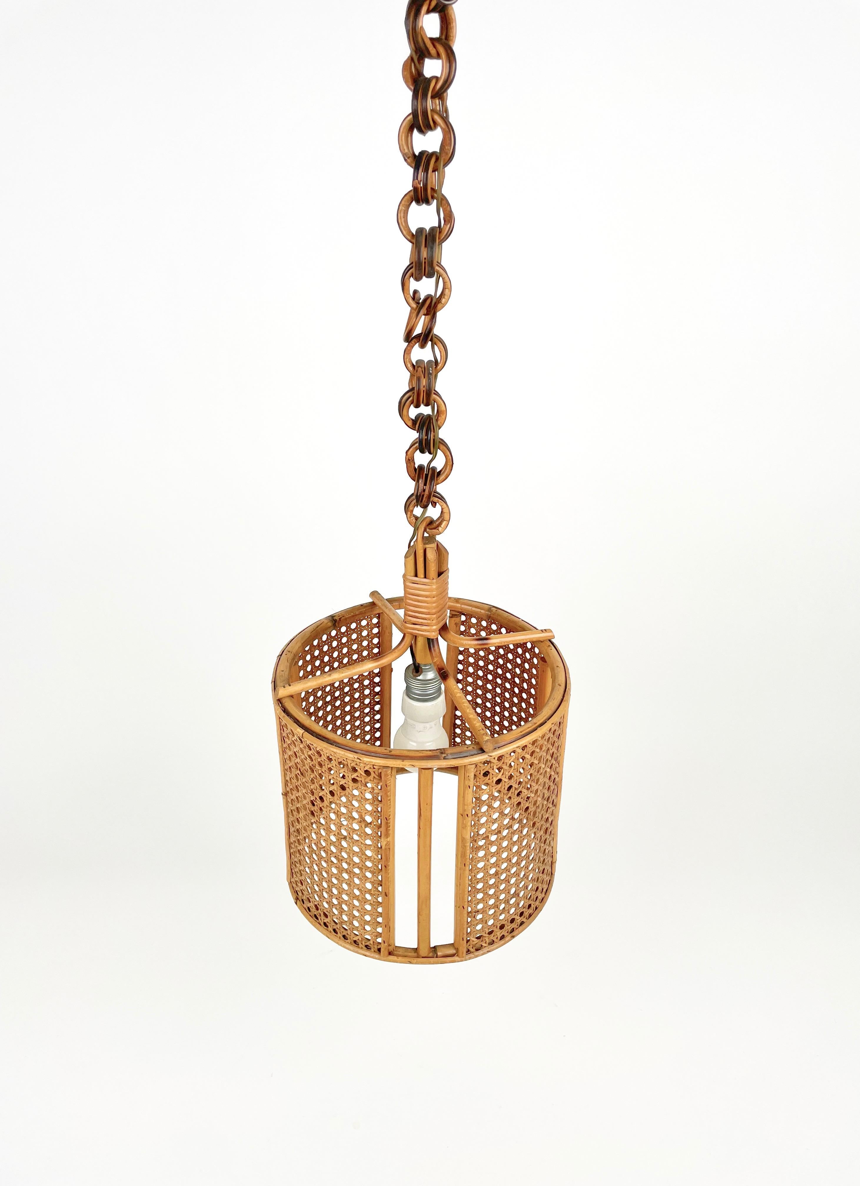 Mid-Century Modern Midcentury French Riviera Rattan and Wicker Pendent, Italy 1960s For Sale