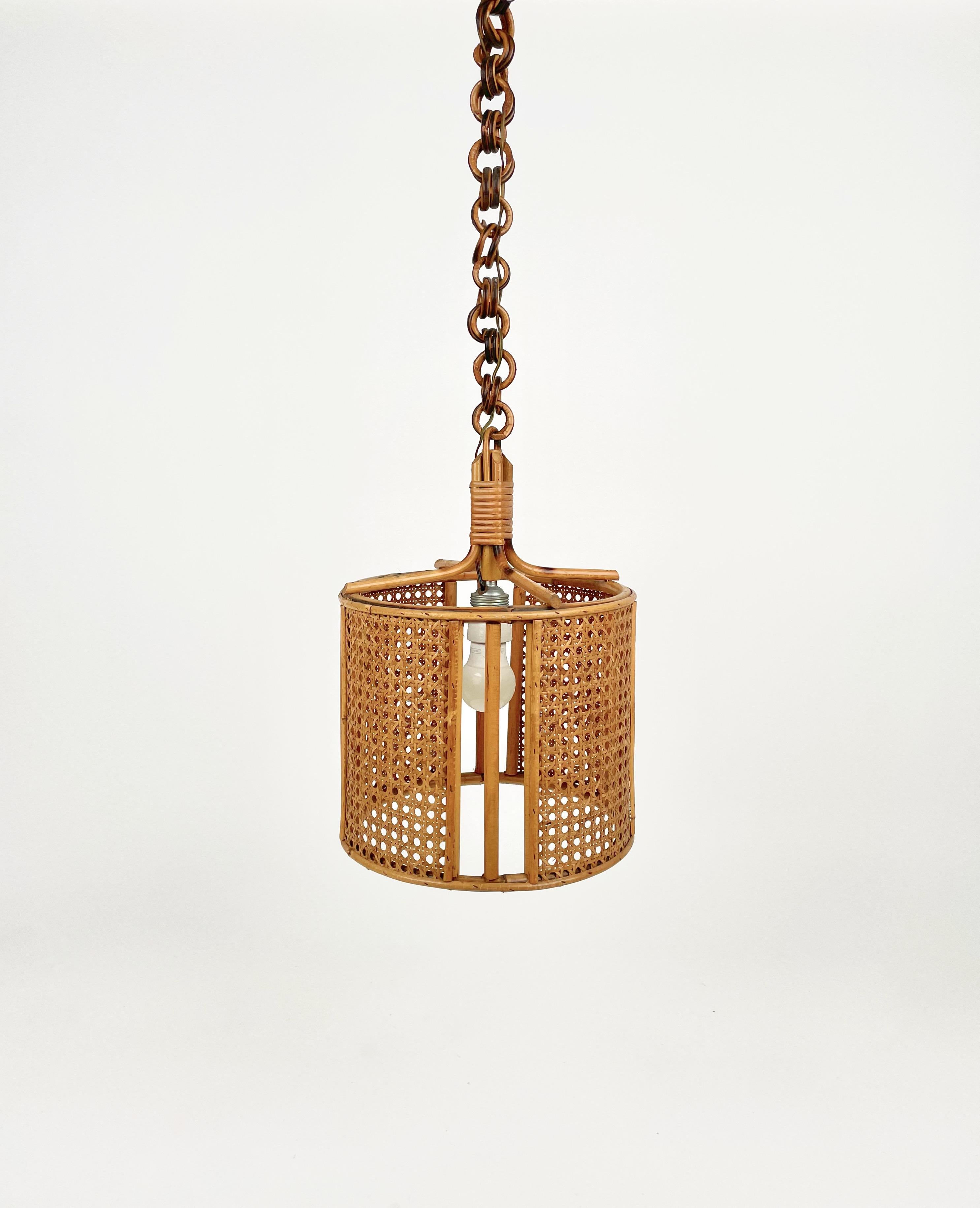 Italian Midcentury French Riviera Rattan and Wicker Pendent, Italy 1960s For Sale