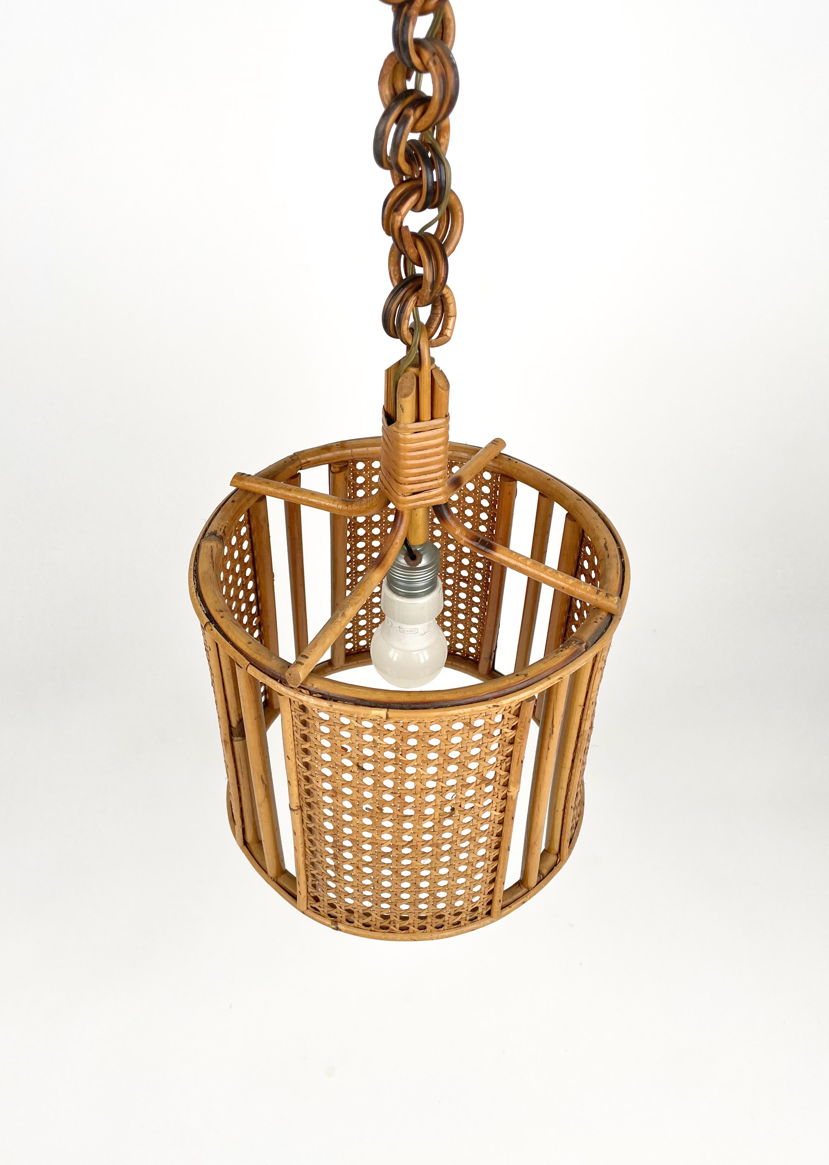 Bamboo Midcentury French Riviera Rattan and Wicker Pendent, Italy 1960s For Sale