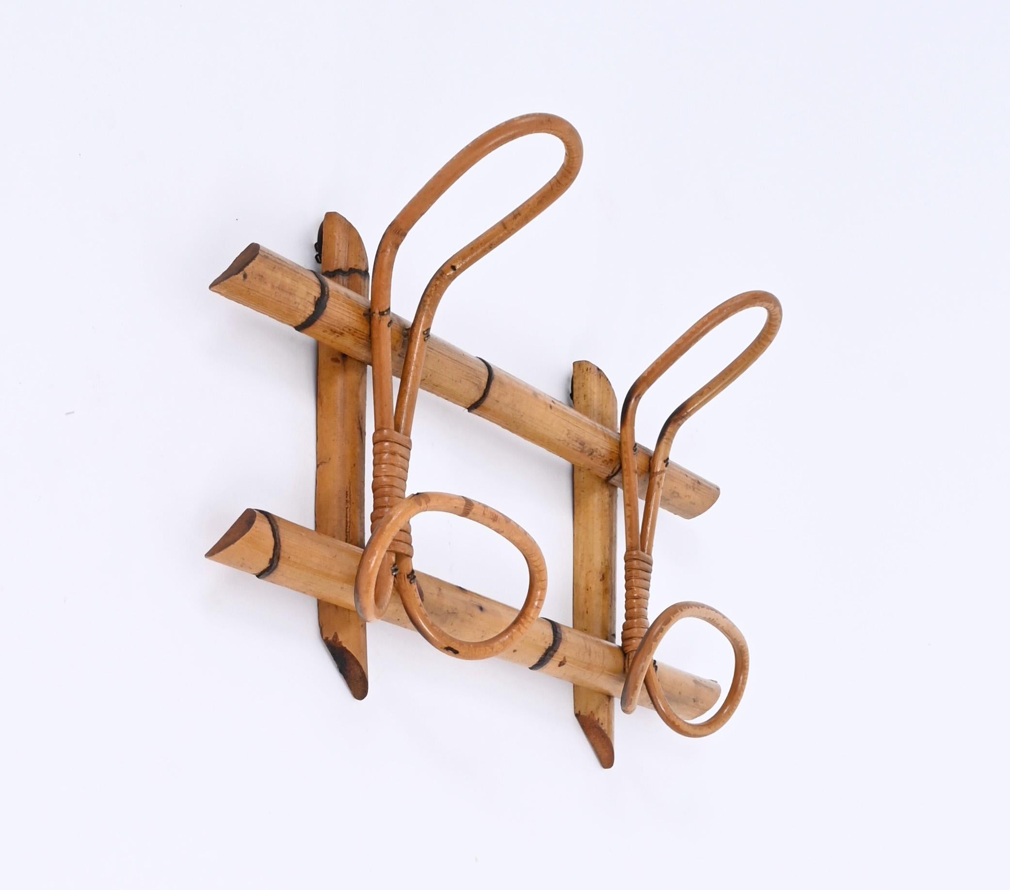 Midcentury French Riviera Rattan, Wicker and Bamboo Canes Coat Rack, Italy 1960s For Sale 7