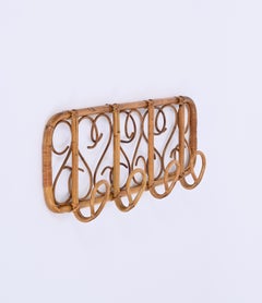 Midcentury French Riviera Rattan, Wicker, Curved Bamboo Coat Rack, Italy 1960s