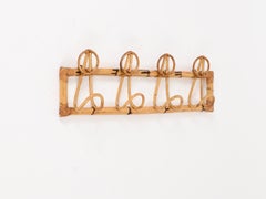Midcentury French Riviera Rattan, Wicker, Curved Bamboo Coat Rack, Italy 1960s