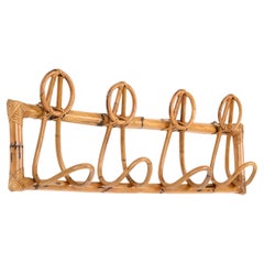 Midcentury French Riviera Rattan, Wicker, Curved Bamboo Coat Rack, Italy 1960s