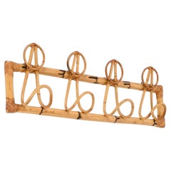 Midcentury French Riviera Rattan, Wicker, Curved Bamboo Coat Rack, Italy 1960s