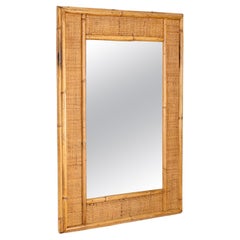 Midcentury French Riviera Rectangular Mirror in Bamboo and Rattan, Italy 1970s