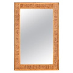 Midcentury French Riviera Rectangular Mirror in Bamboo and Rattan, Italy 1970s