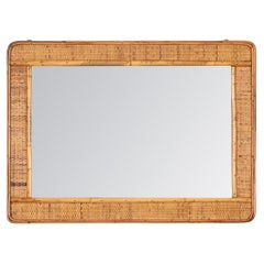 Midcentury French Riviera Rectangular Mirror in Rattan and Wicker, Italy 1970s