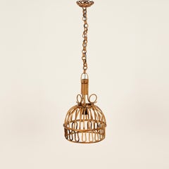 Lampada a sospensione rotonda in rattan curvato della Costa Azzurra, metà del secolo, Italia, anni ’70