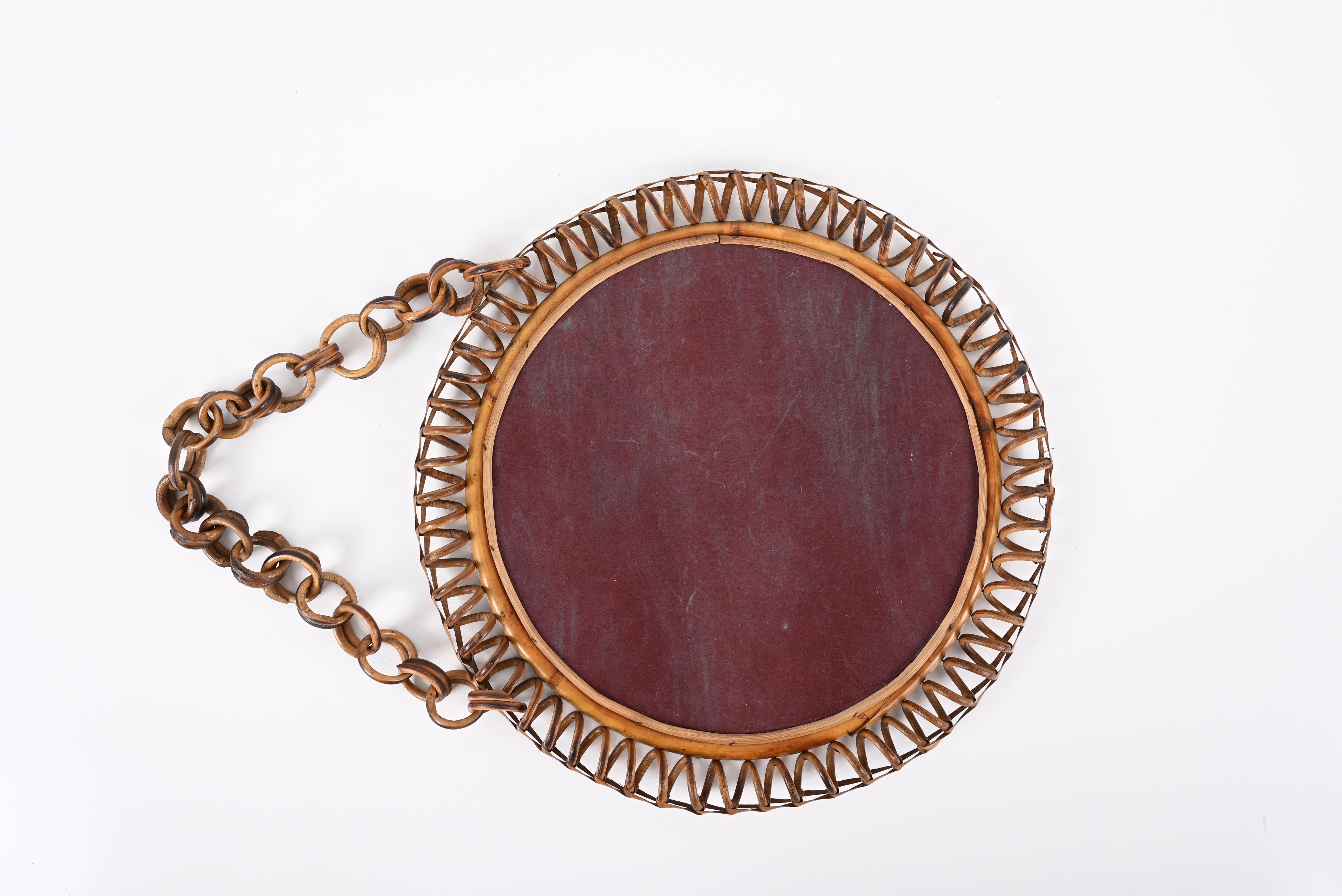 Midcentury French Riviera Round Rattan Wall Mirror, Franco Albini, Italy, 1960s 5