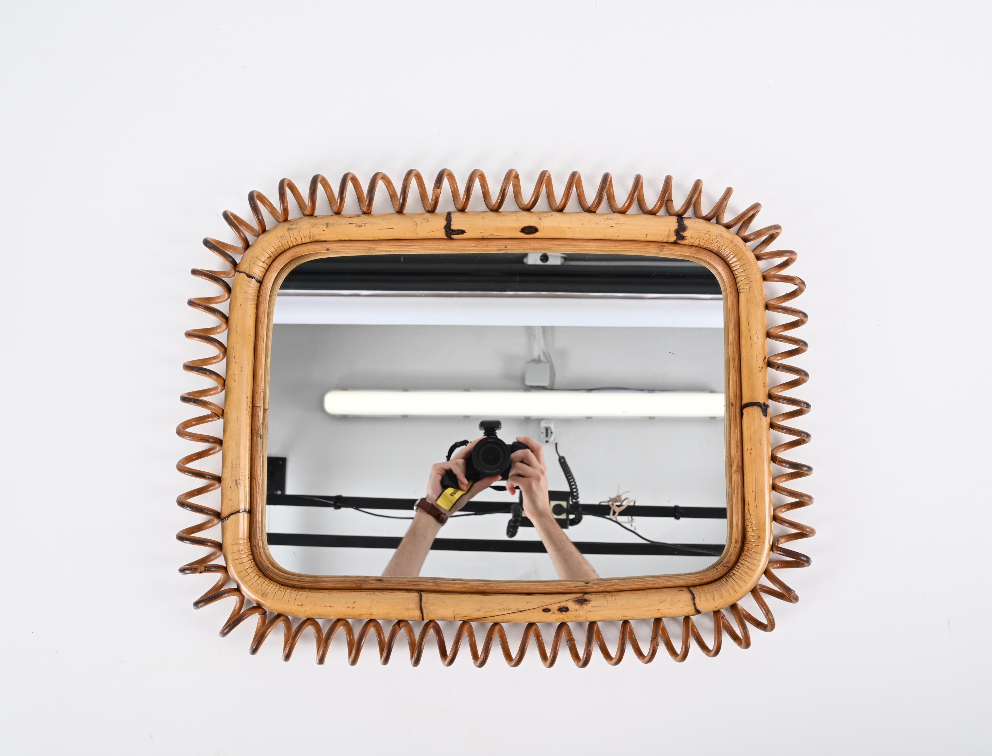 Midcentury French Riviera Round Rattan Wall Mirror, Franco Albini, Italy, 1960s 7