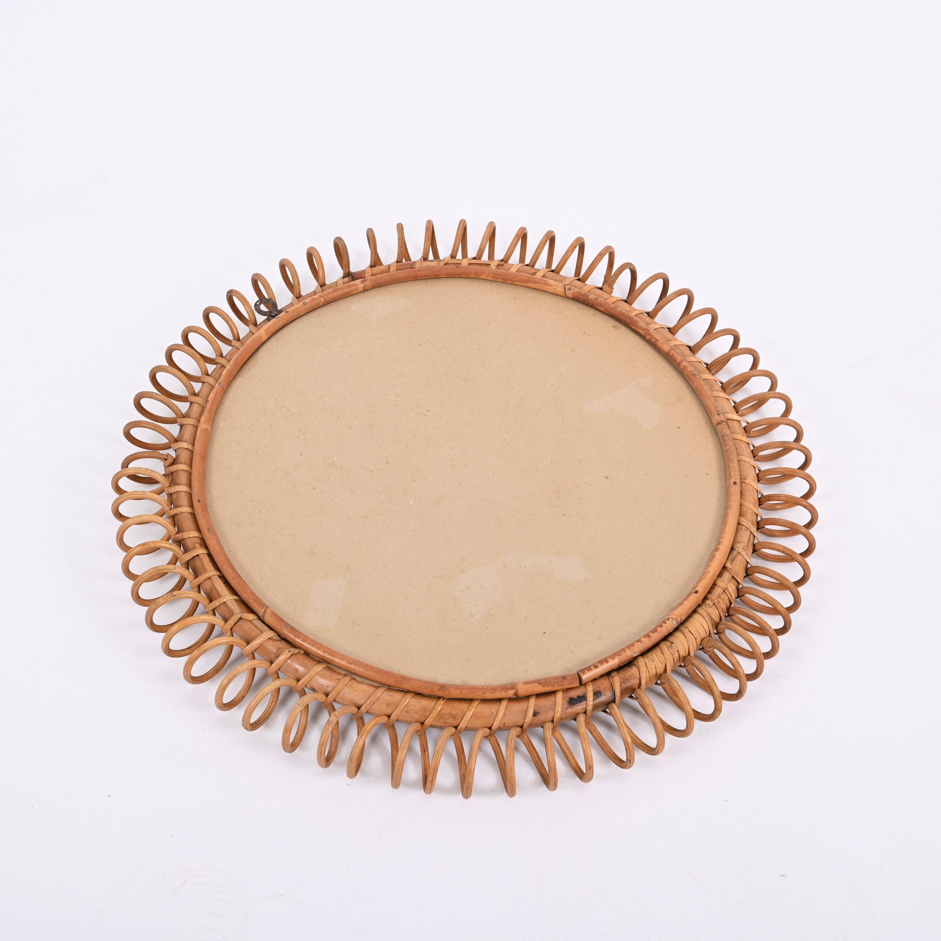 Midcentury French Riviera Round Rattan Wall Mirror, Franco Albini, Italy 1960s 10