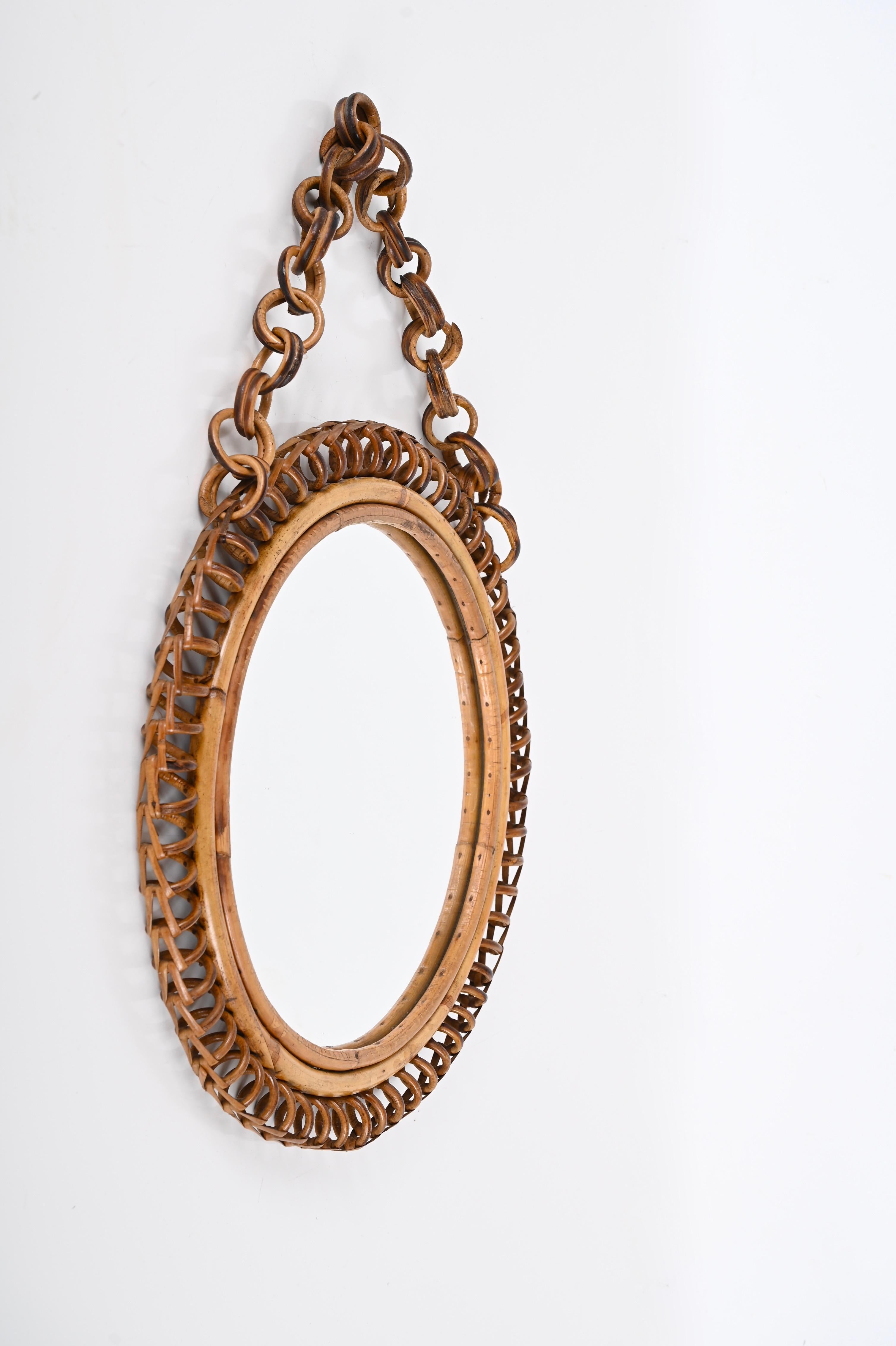 Midcentury French Riviera Round Rattan Wall Mirror, Franco Albini, Italy, 1960s 1