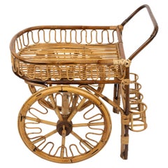 Französischer Riviera-Servierbarwagen aus Bambus und Rattan aus der Mitte des Jahrhunderts, Italien 1950er Jahre
