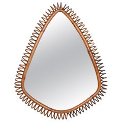 Midcentury French Riviera Spiral Bamboo and Rattan Italian Oval Mirror, 1950s
