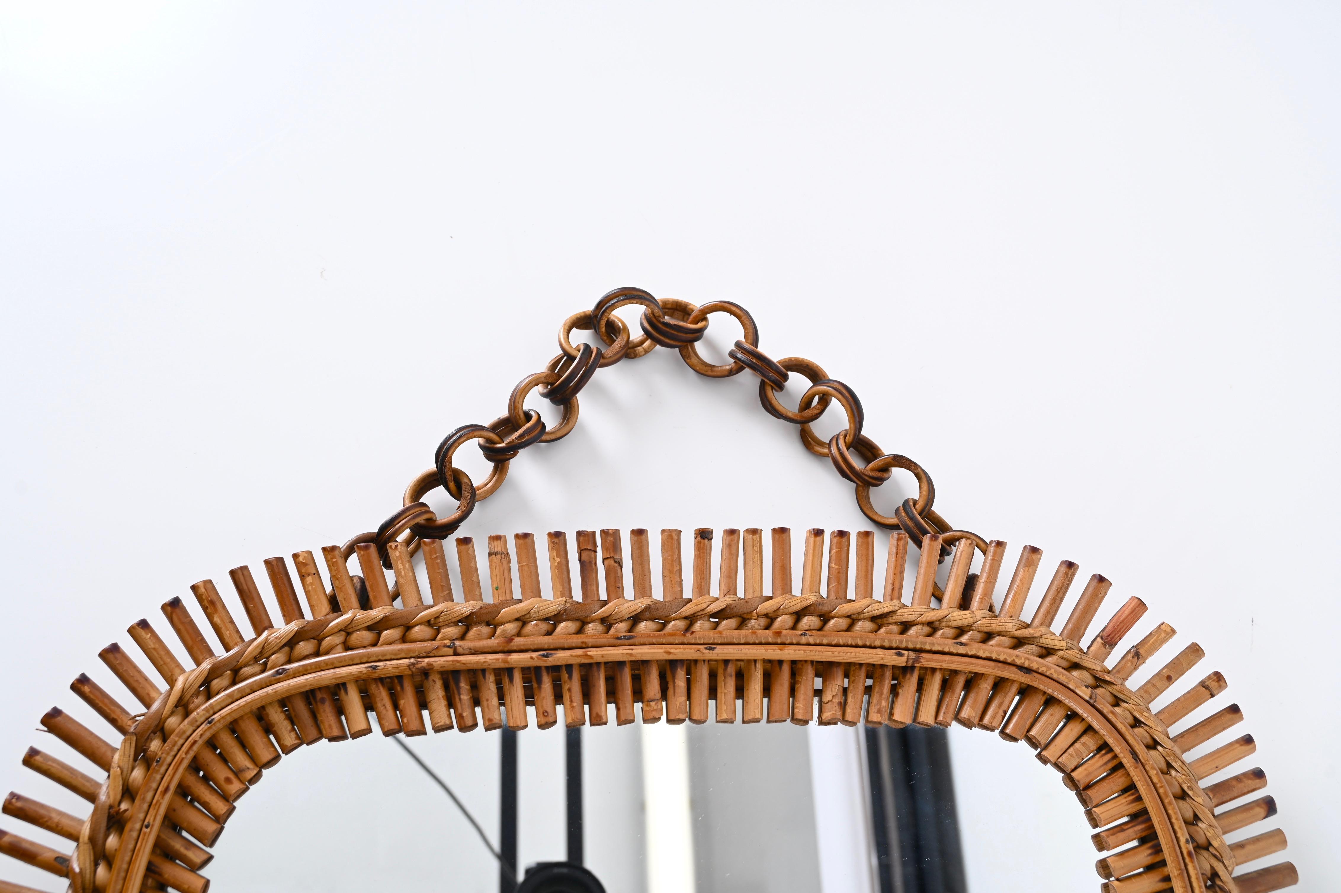 Midcentury French Riviera Square Wall Mirror in Bamboo and Rattan, Italy 1960s For Sale 5