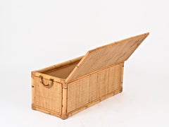 Midcentury French Riviera Storage Chest / Bench in Bamboo and Wicker, Italy 1970