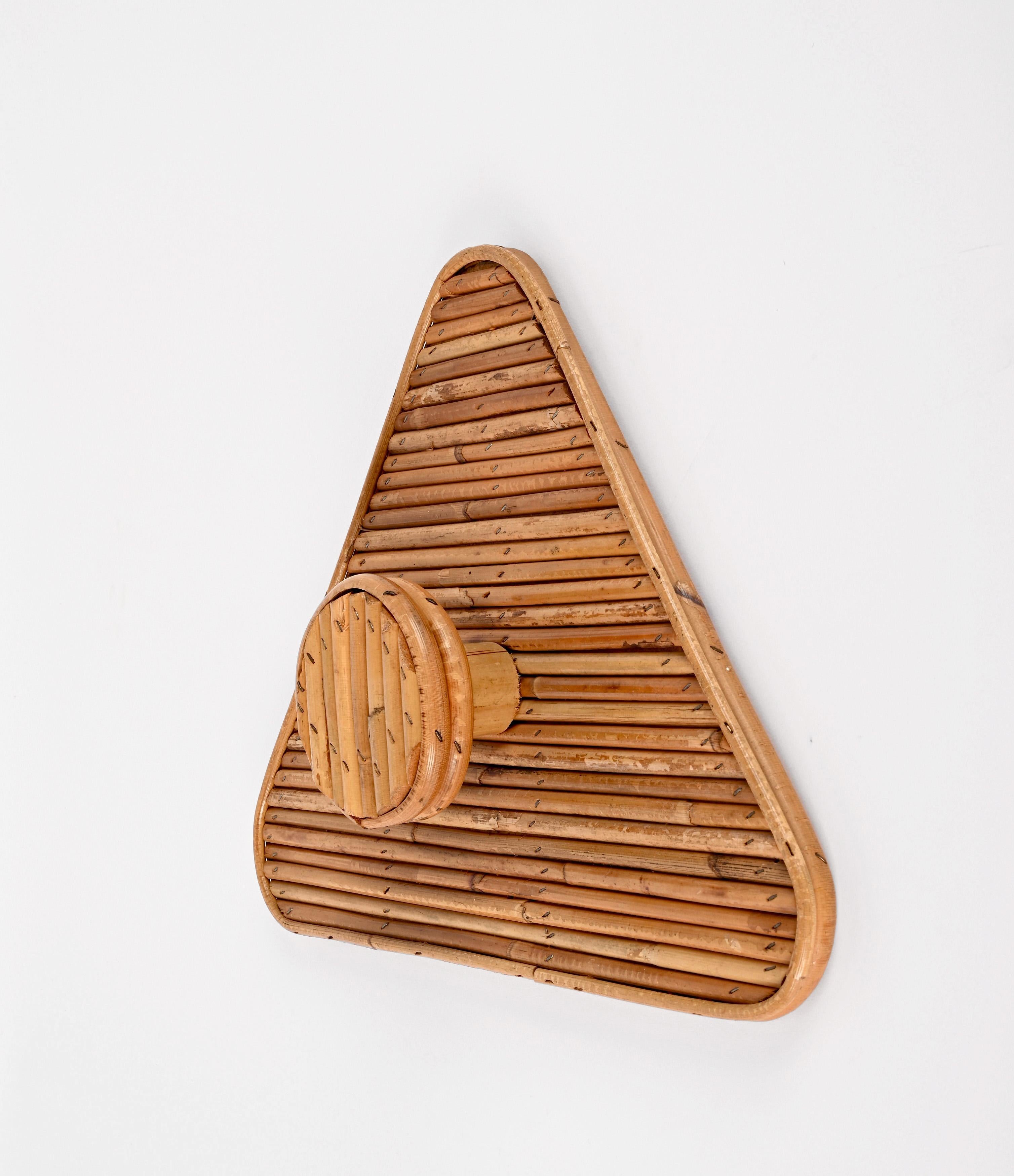 Midcentury French Riviera Triangular Rattan and Bamboo Italian Coat Rack, 1960s For Sale 9