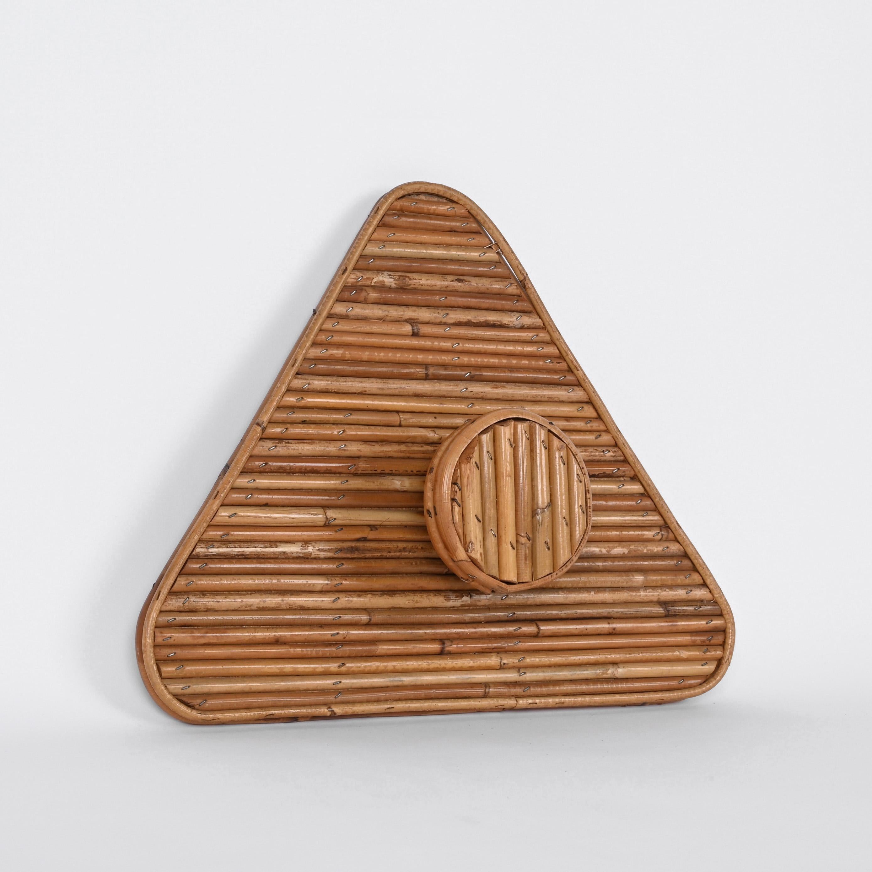Mid-20th Century Midcentury French Riviera Triangular Rattan and Bamboo Italian Coat Rack, 1960s For Sale