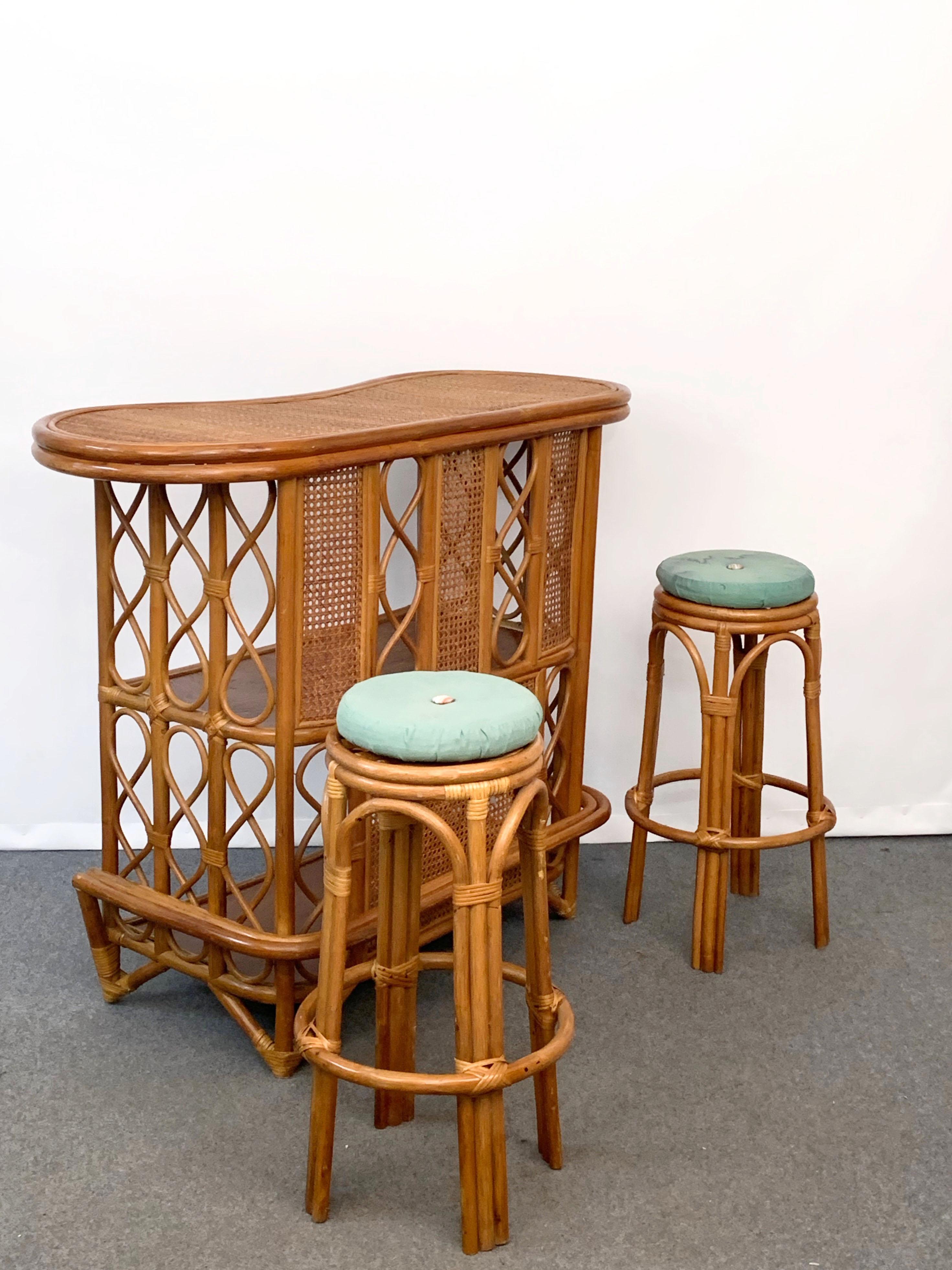 Midcentury French Riviera Wien Rattan and Bamboo Dry Bar, Italy, 1960s 2