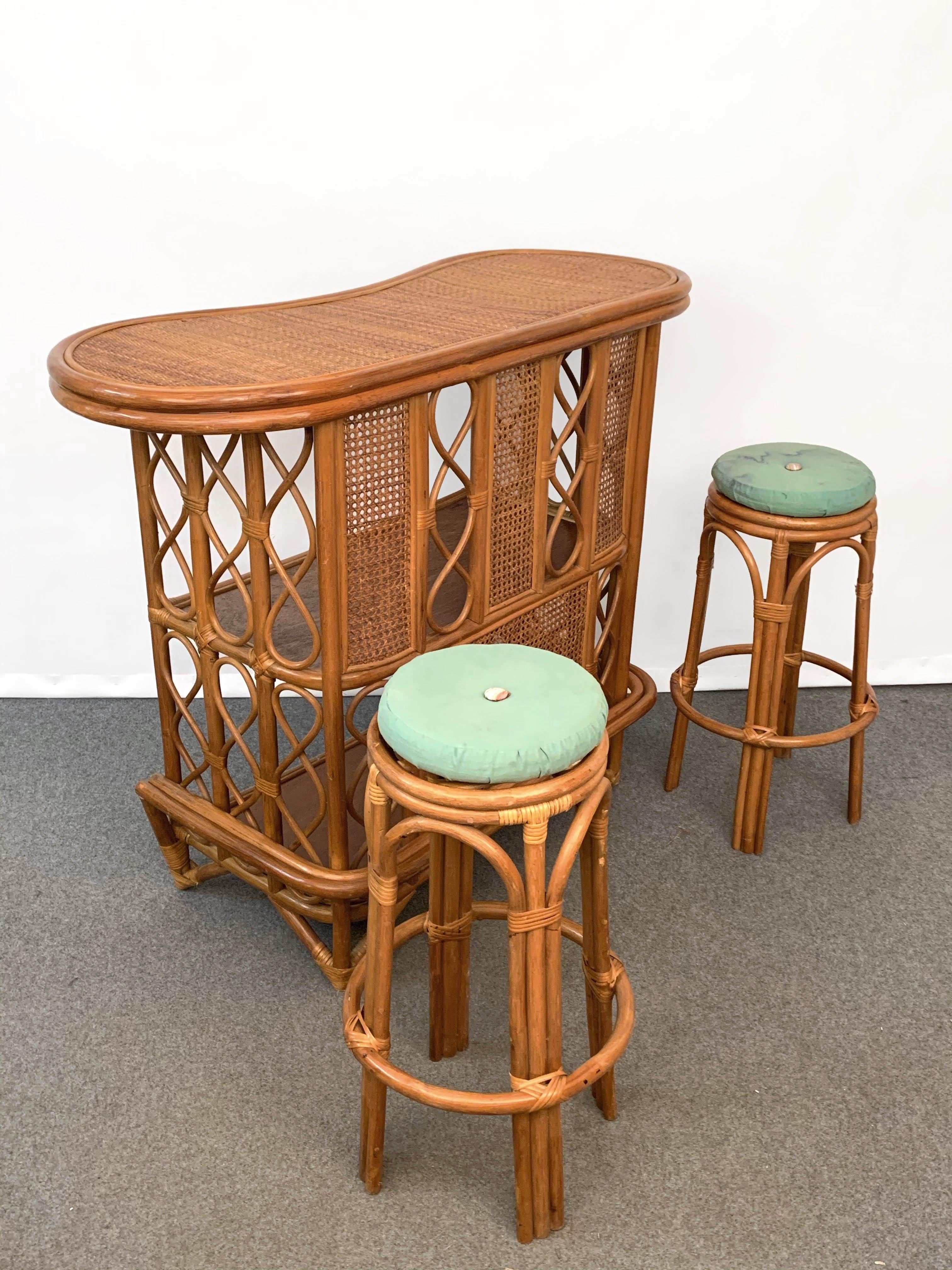 Midcentury French Riviera Wien Rattan and Bamboo Dry Bar, Italy, 1960s 3