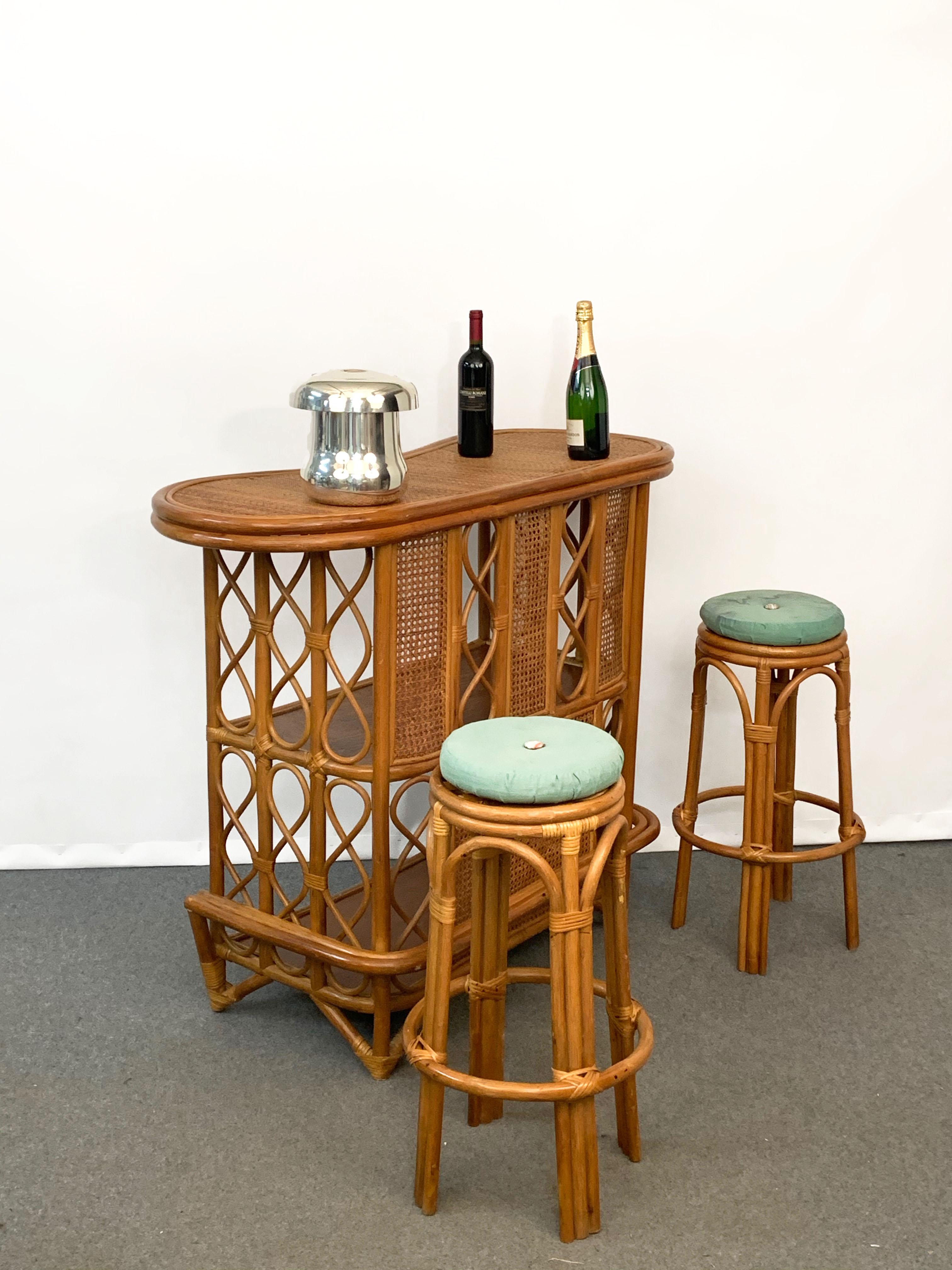 Midcentury French Riviera Wien Rattan and Bamboo Dry Bar, Italy, 1960s 4
