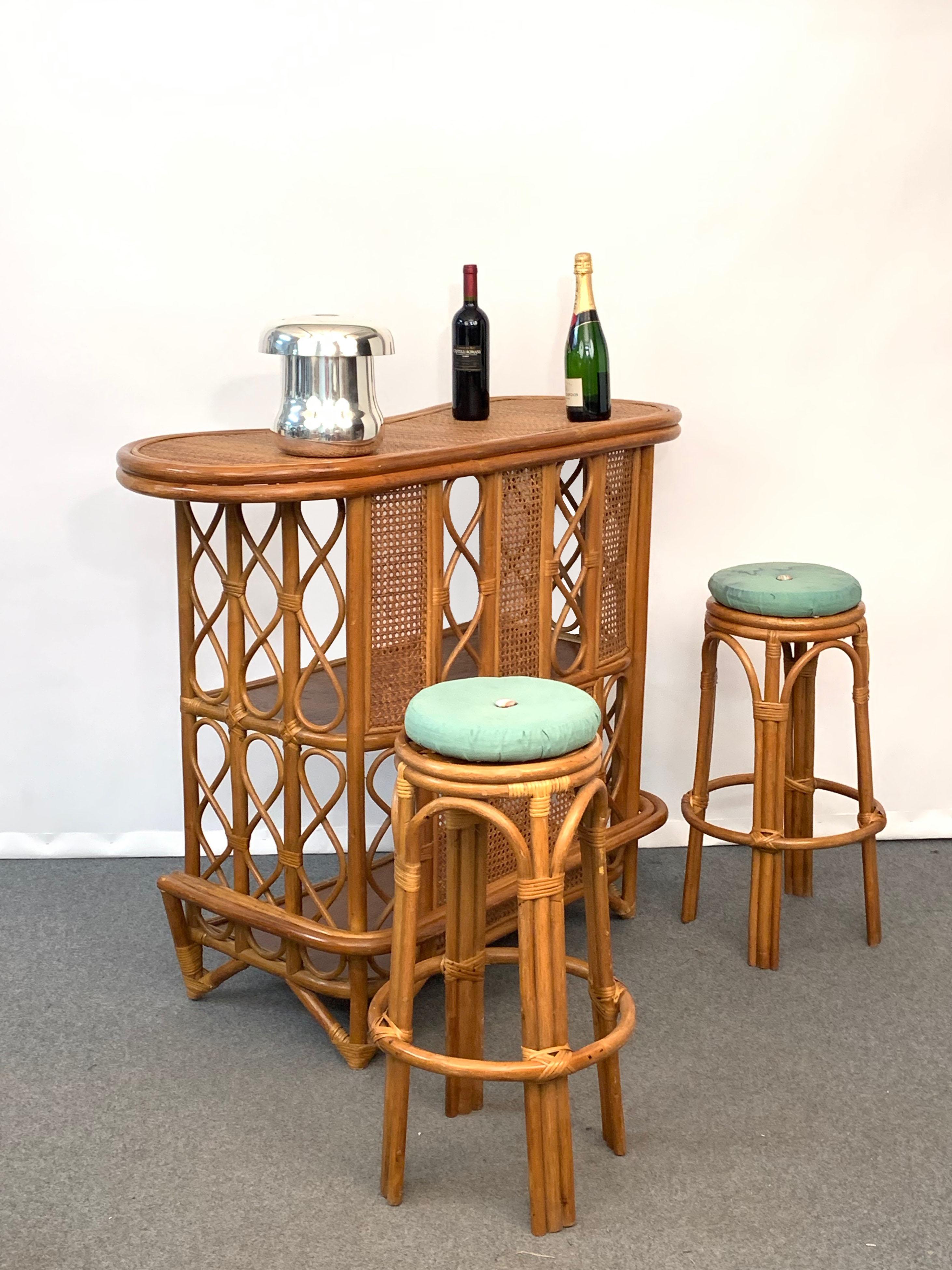 Midcentury French Riviera Wien Rattan and Bamboo Dry Bar, Italy, 1960s 5