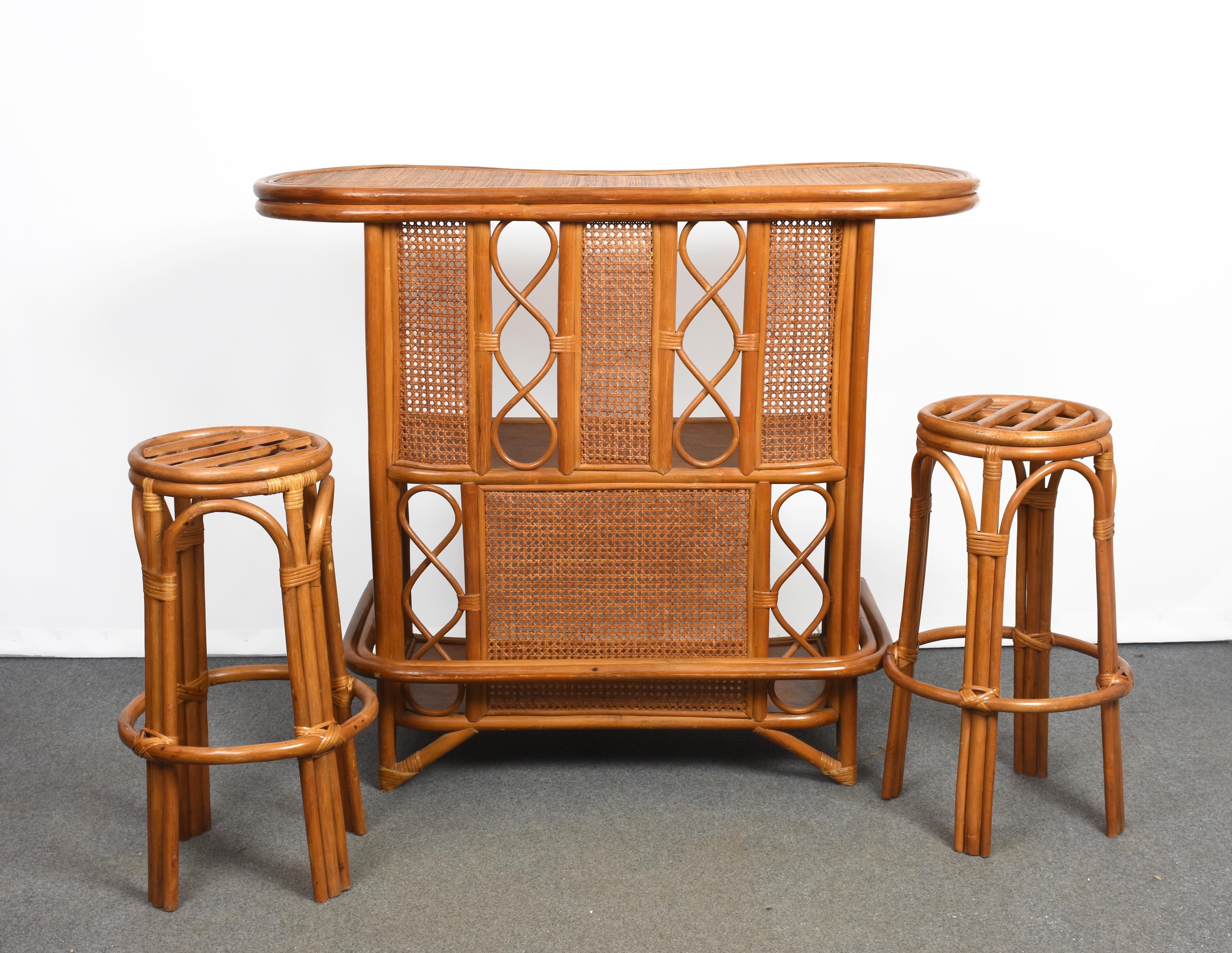 Mid-Century Modern Midcentury French Riviera Wien Rattan and Bamboo Dry Bar, Italy, 1960s