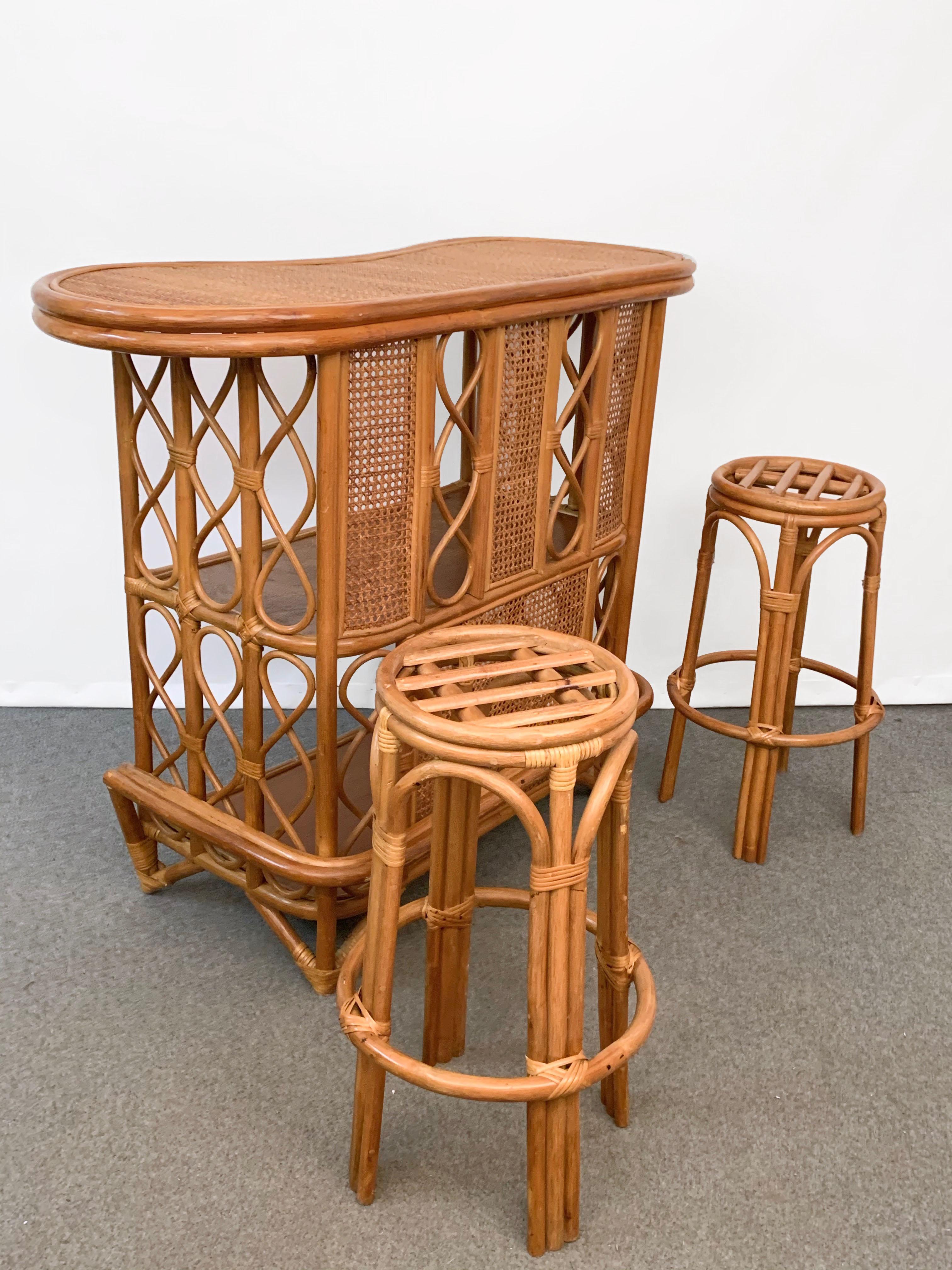 Italian Midcentury French Riviera Wien Rattan and Bamboo Dry Bar, Italy, 1960s