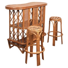 Midcentury French Riviera Wien Rattan and Bamboo Dry Bar, Italy, 1960s