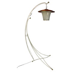 Vintage Midcentury French rockabilly lantern low floor lamp, 1950s