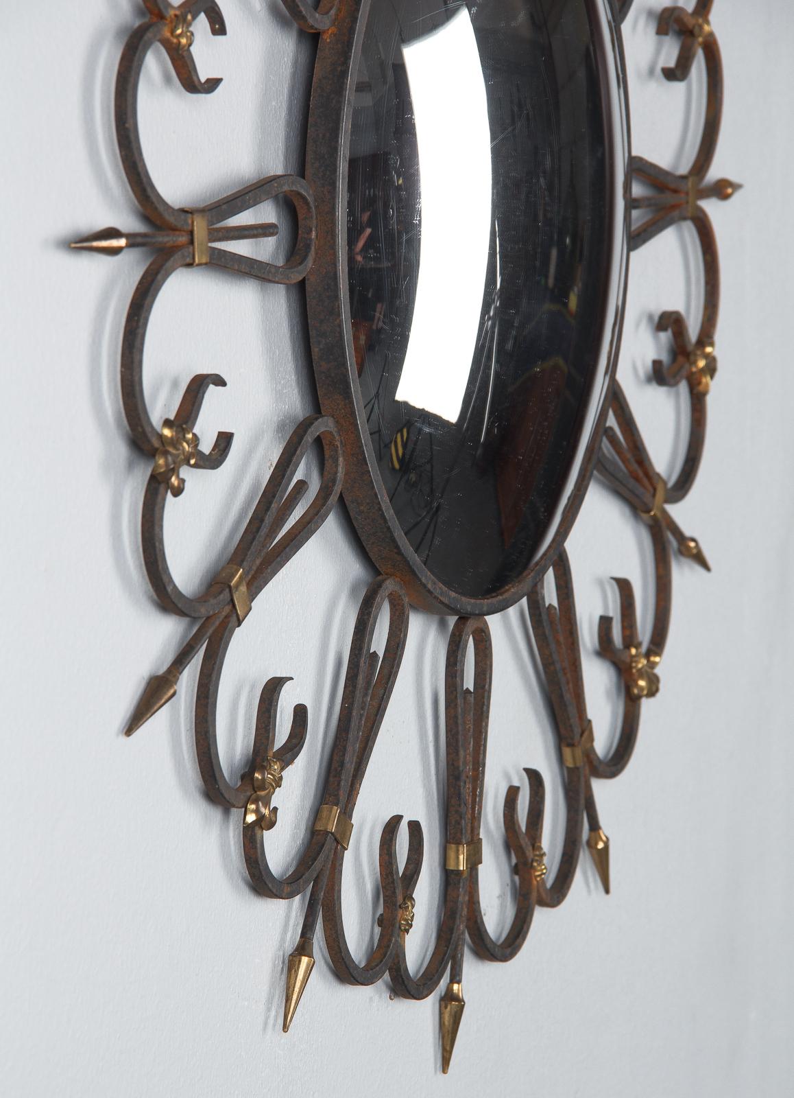 Midcentury French Round Iron Framed Convex Mirror, 1950s 6