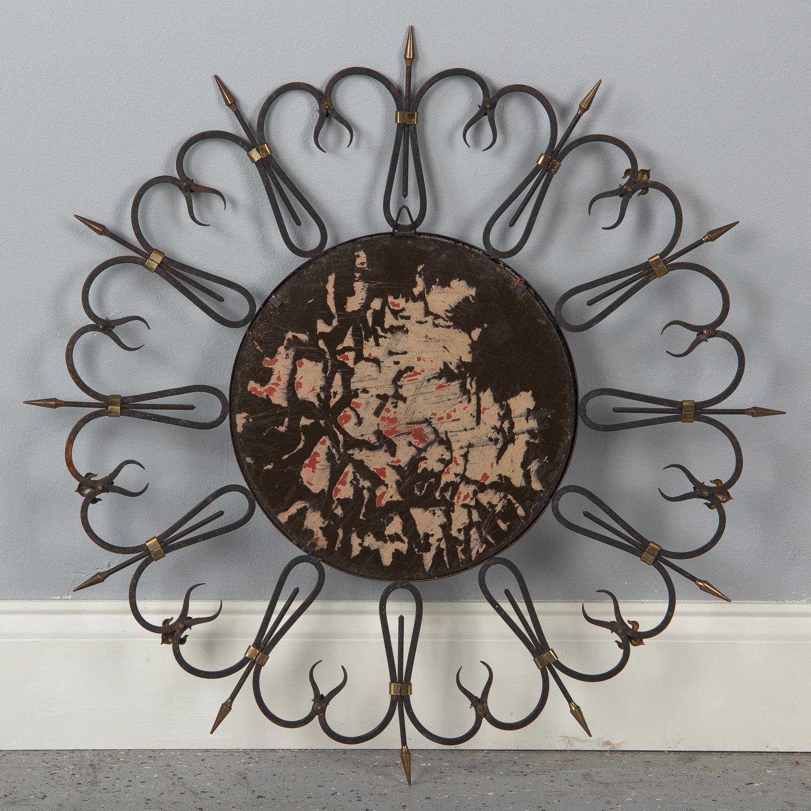 Midcentury French Round Iron Framed Convex Mirror, 1950s 9