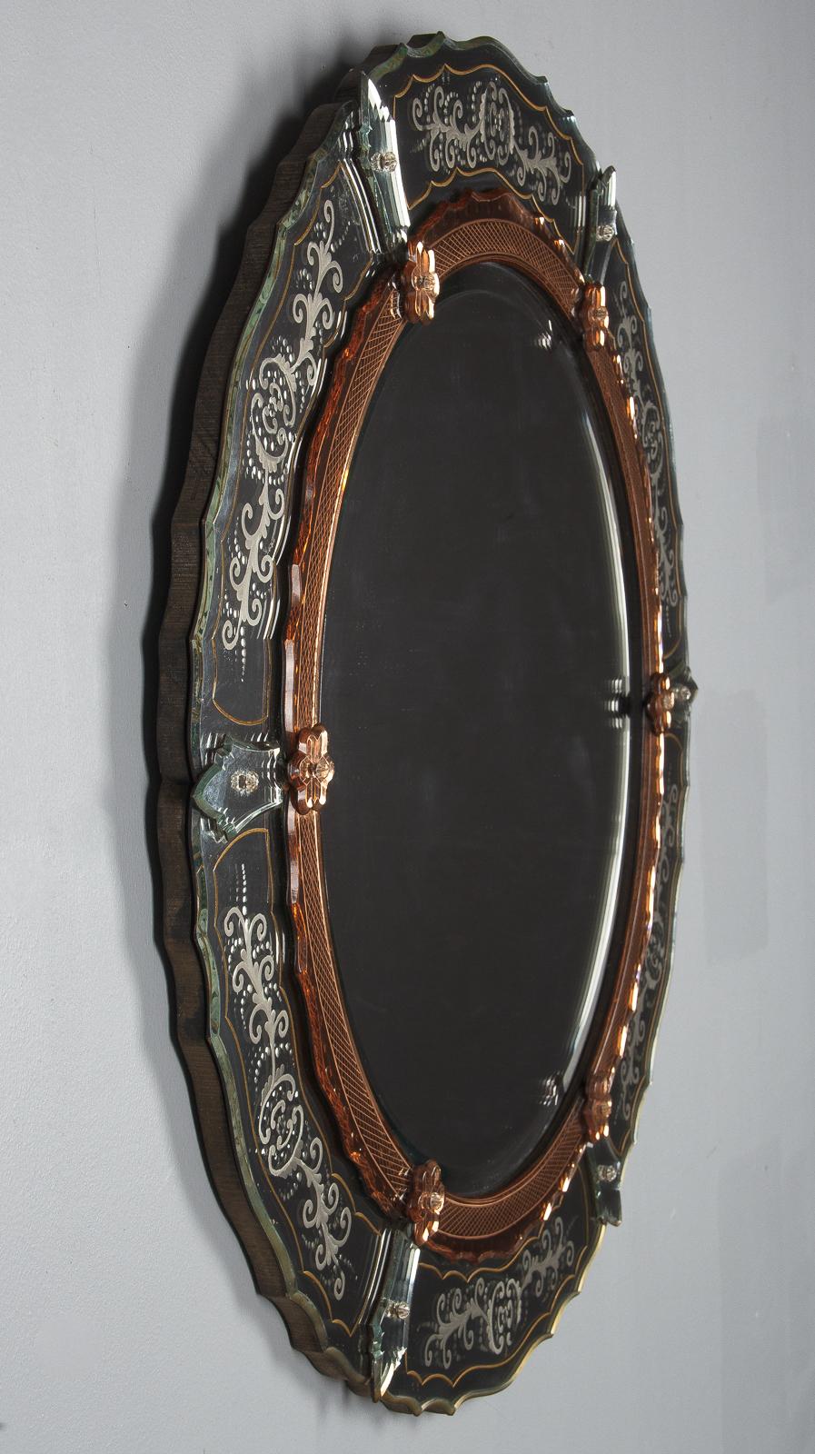 Midcentury French Round Venetian Mirror For Sale 1