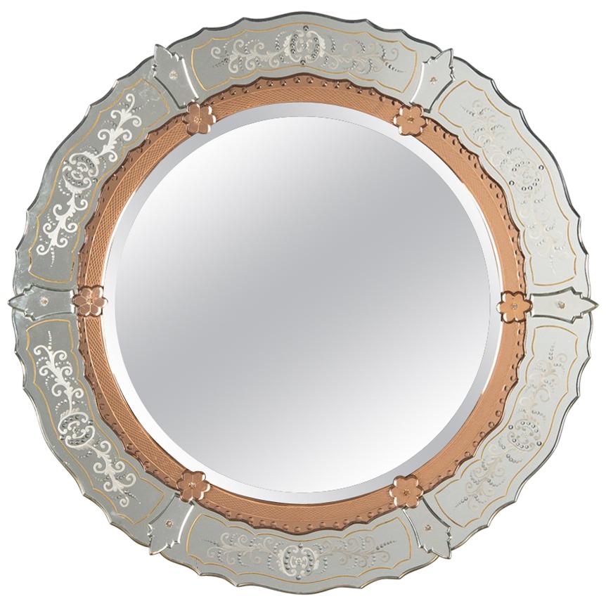 Midcentury French Round Venetian Mirror For Sale