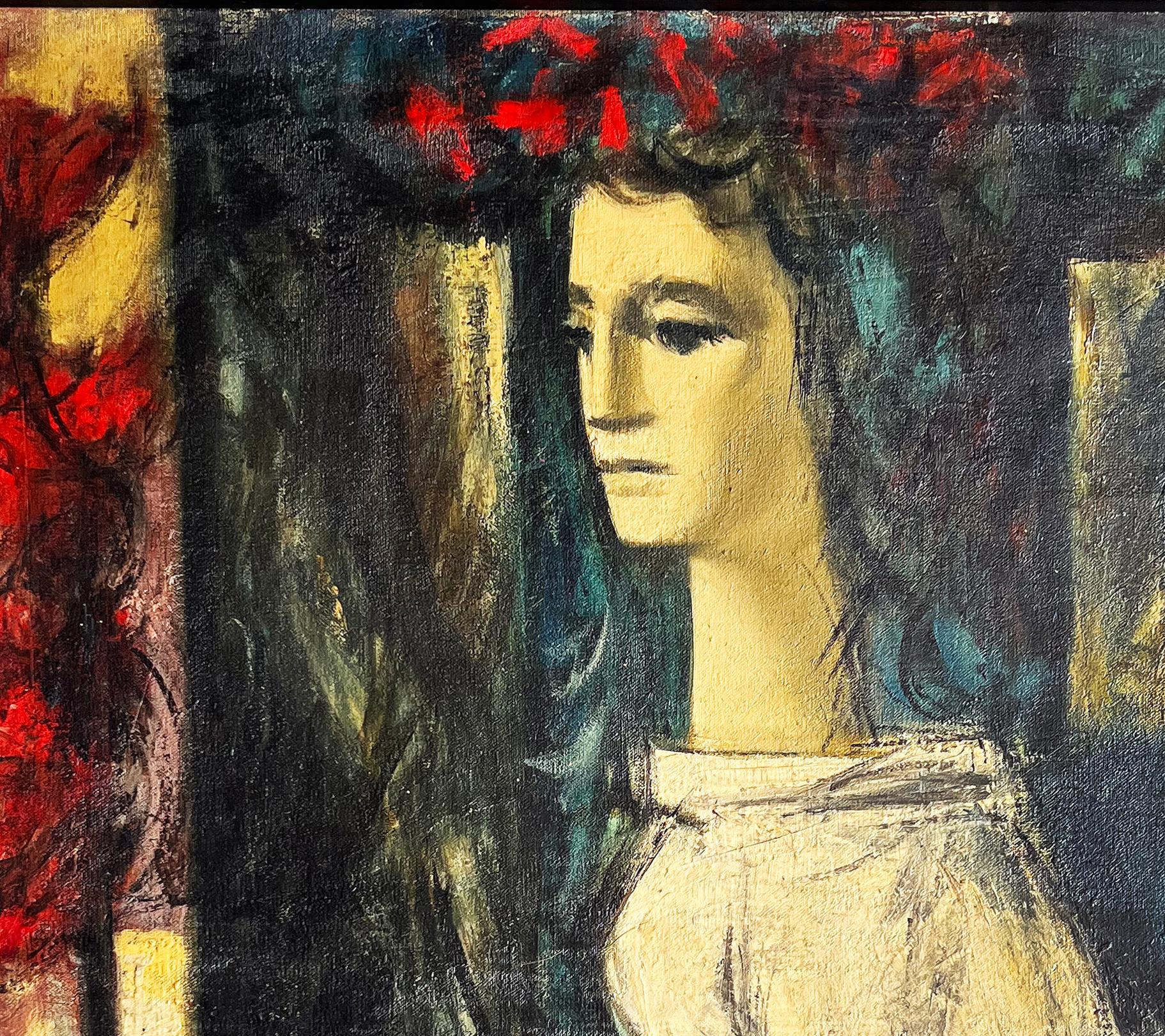 Mid-century French school abstract portrait oil painting

Offered for sale is a vintage French school abstract mid-century oil painting on linen canvas. This exquisite portrait of a woman is illegibly signed in the lower left and includes remnants
