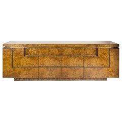 Midcentury French Sideboard in Burl and Brass, circa 1970